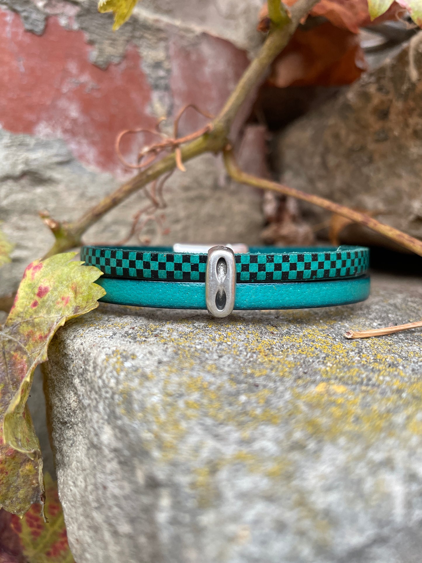 Lederarmband -grün kariert