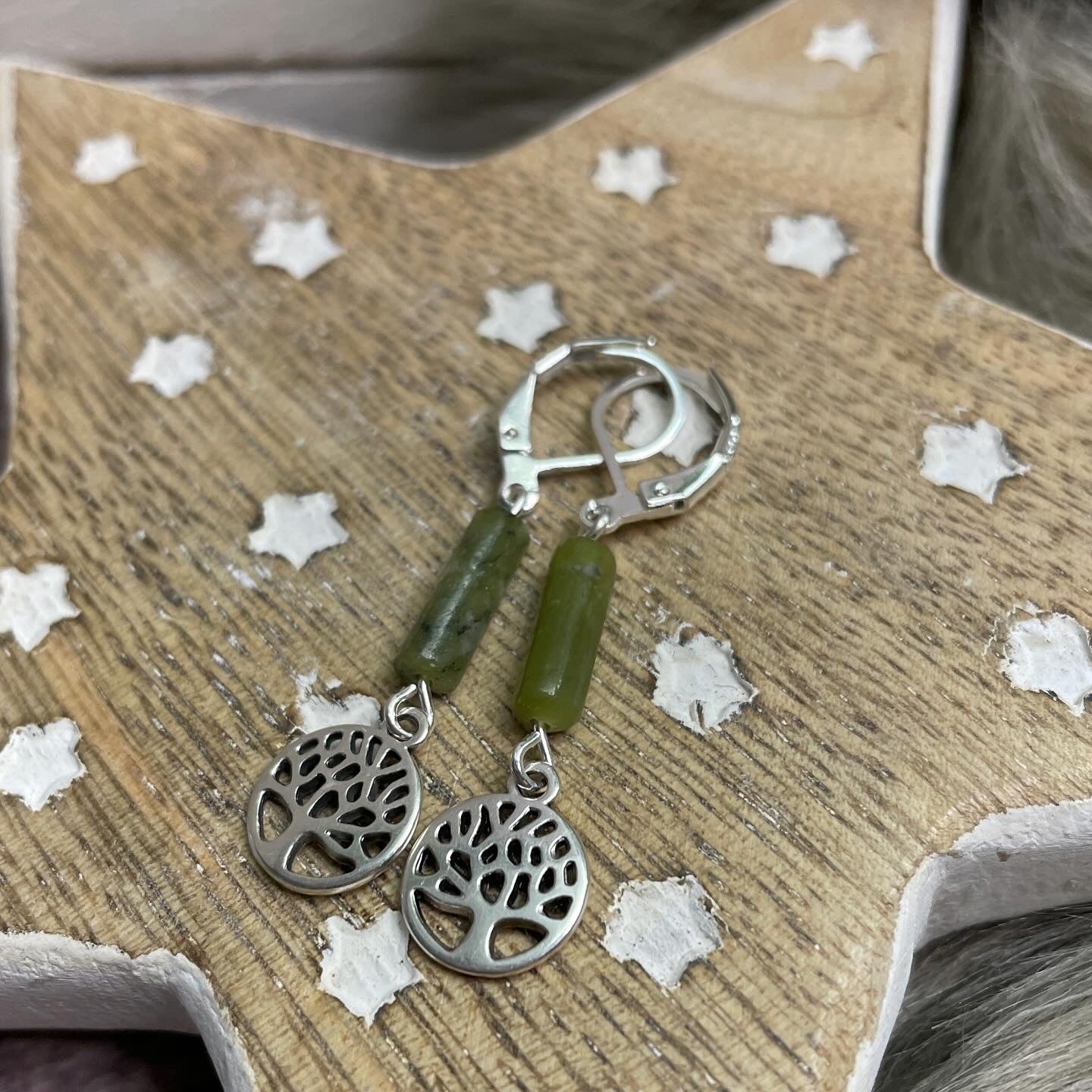 Ohrringe Jade -hellgrün, Lebensbaum