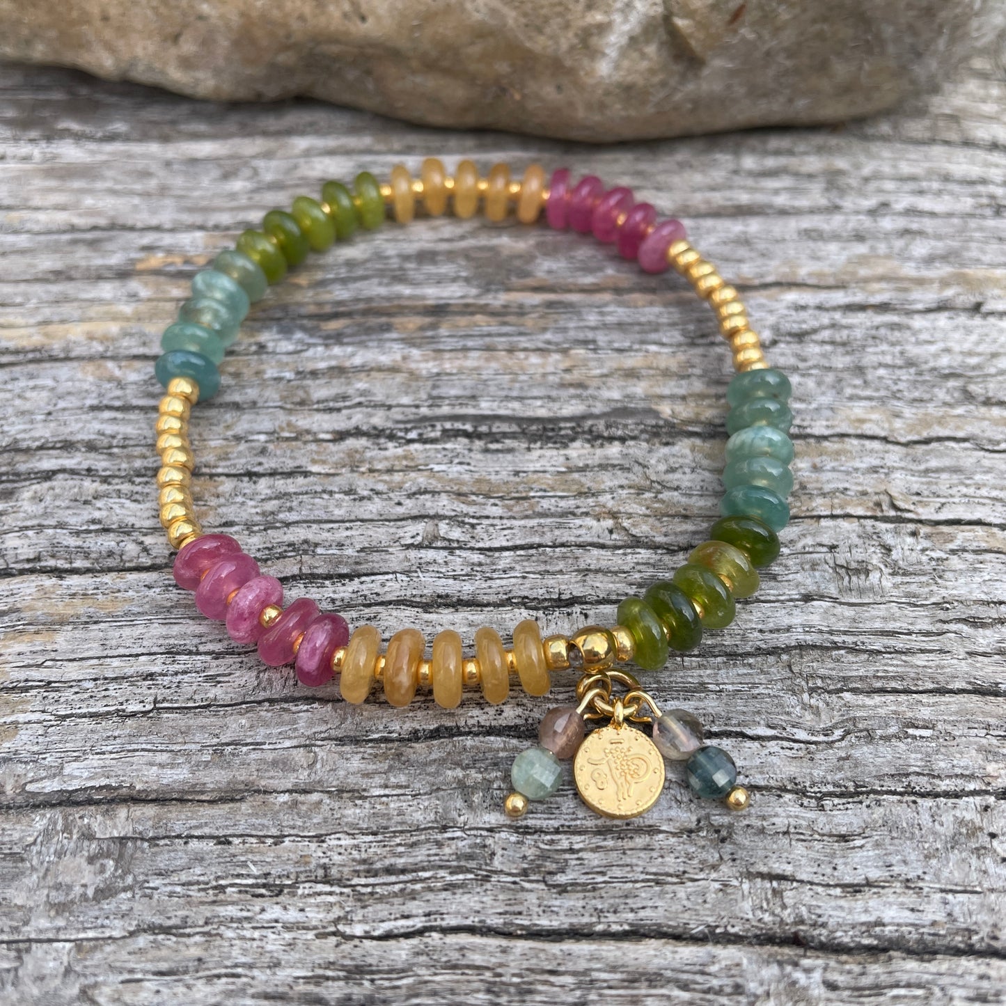 Armband Turmalin Mix Scheiben , gold