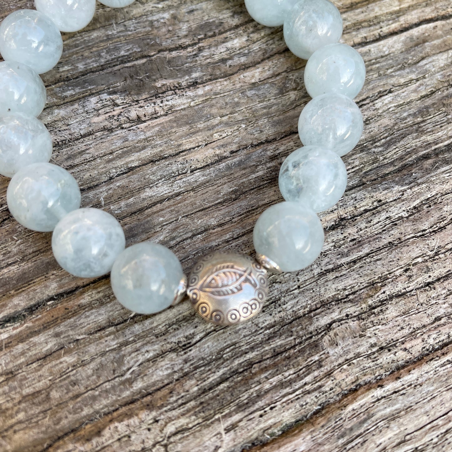 Armband Aquamarin , 10mm , Perle Sterlingssilber Fisch