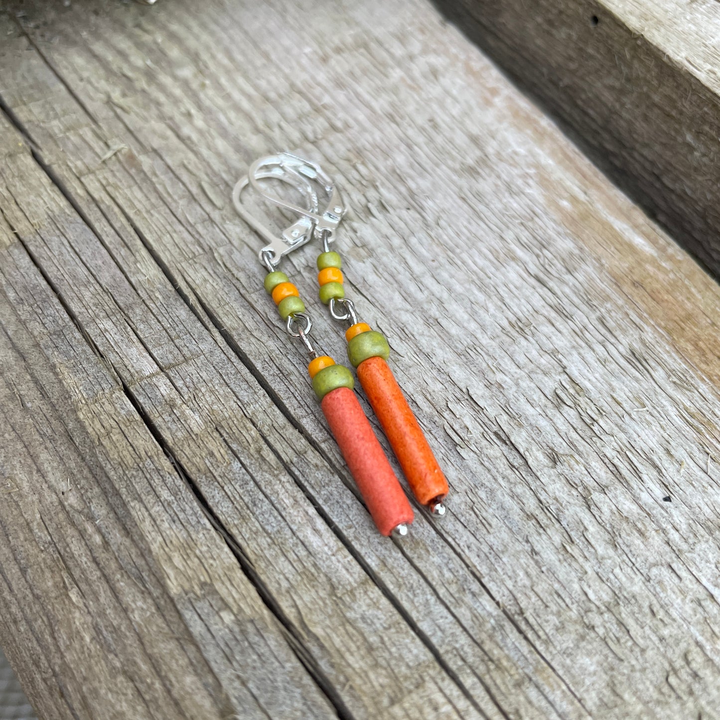 Ohrringe griechische Keramik, orange/grün, 925