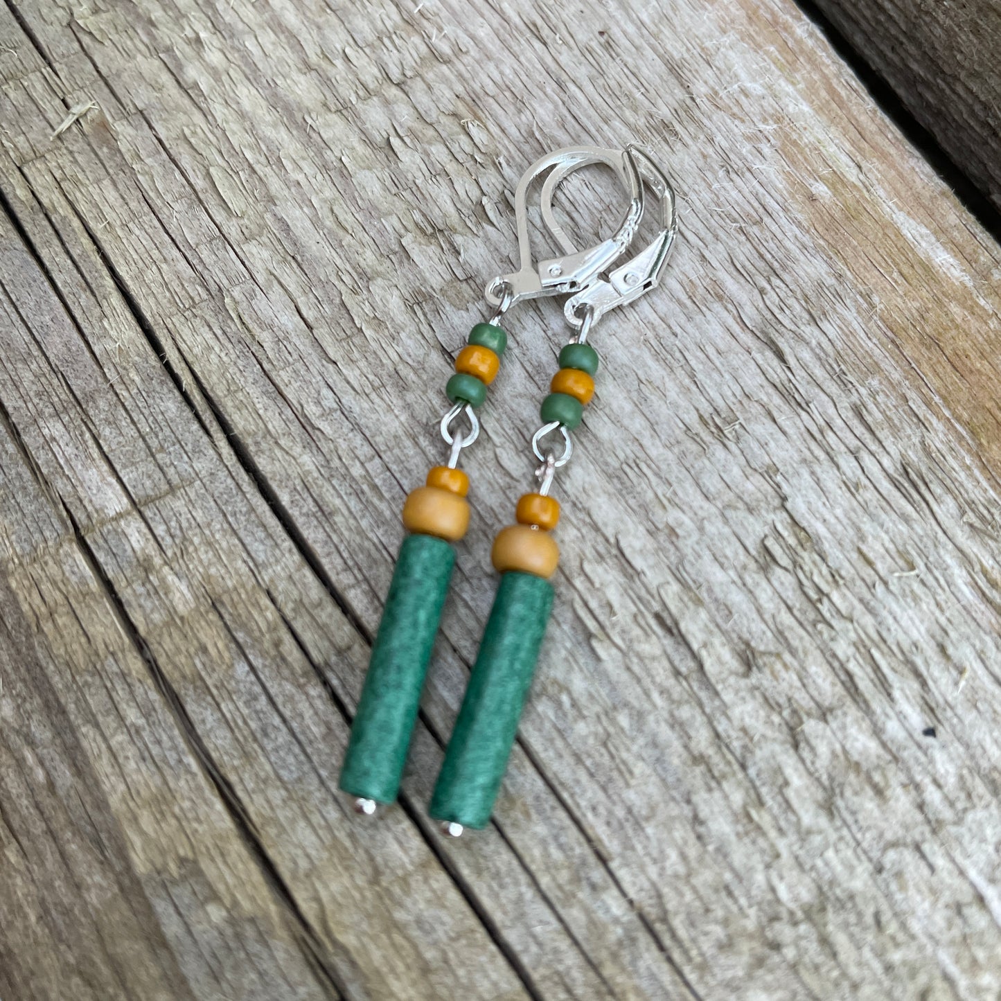 Ohrringe griechische Keramik, dunkelgrün/ senf, 925