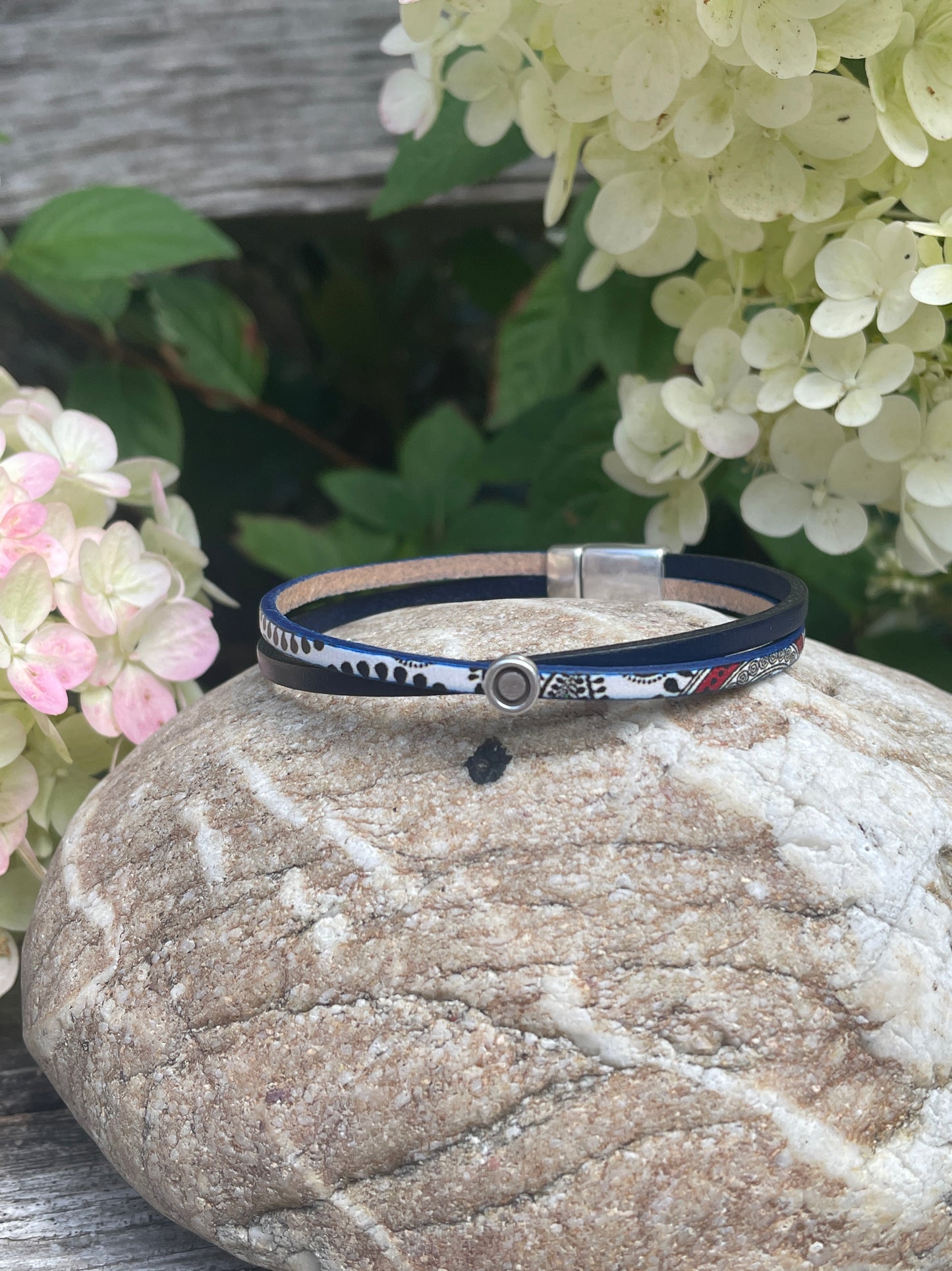 Lederarmband Muster und blau-3mm