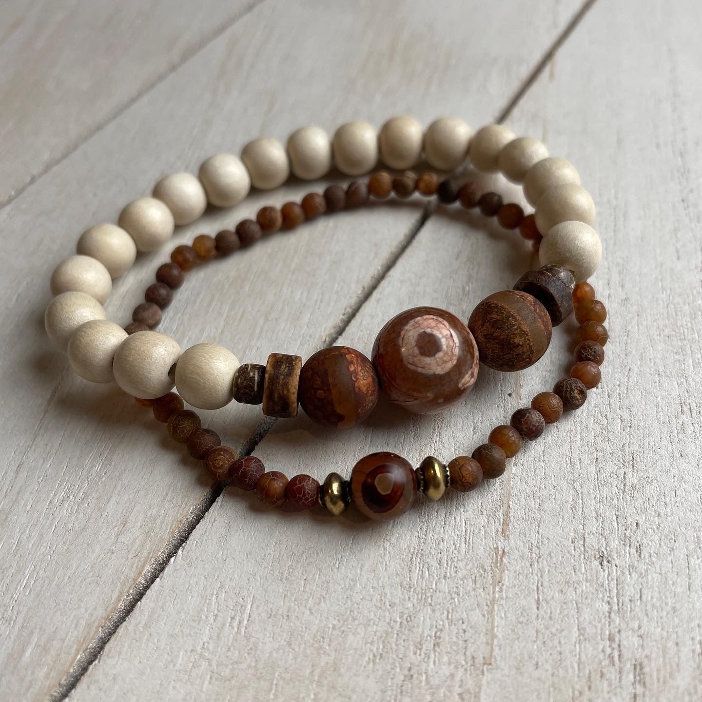 Armband Dzi Dreiauge mit Holz