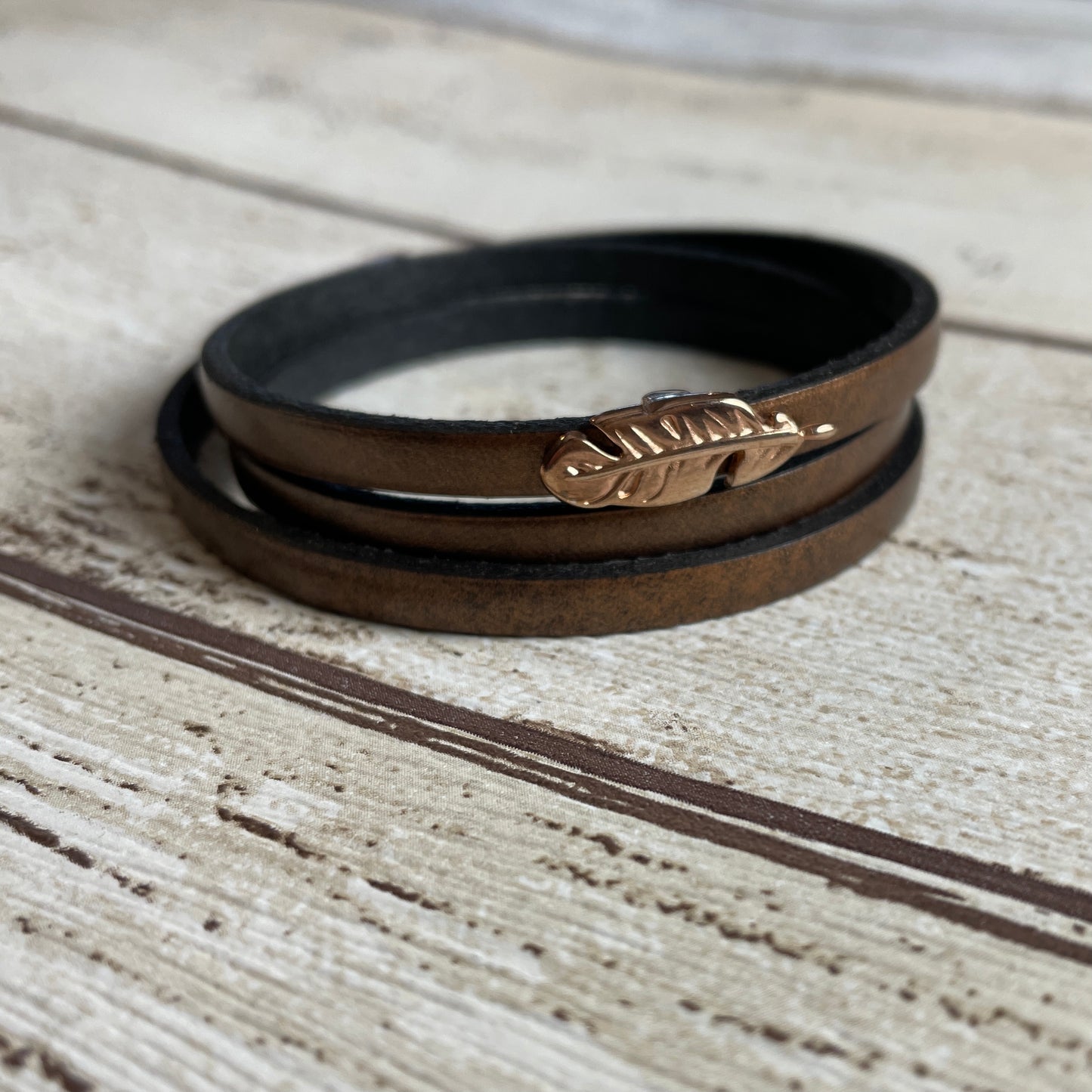 Wickelband -metallic bronze- Feder- Leder