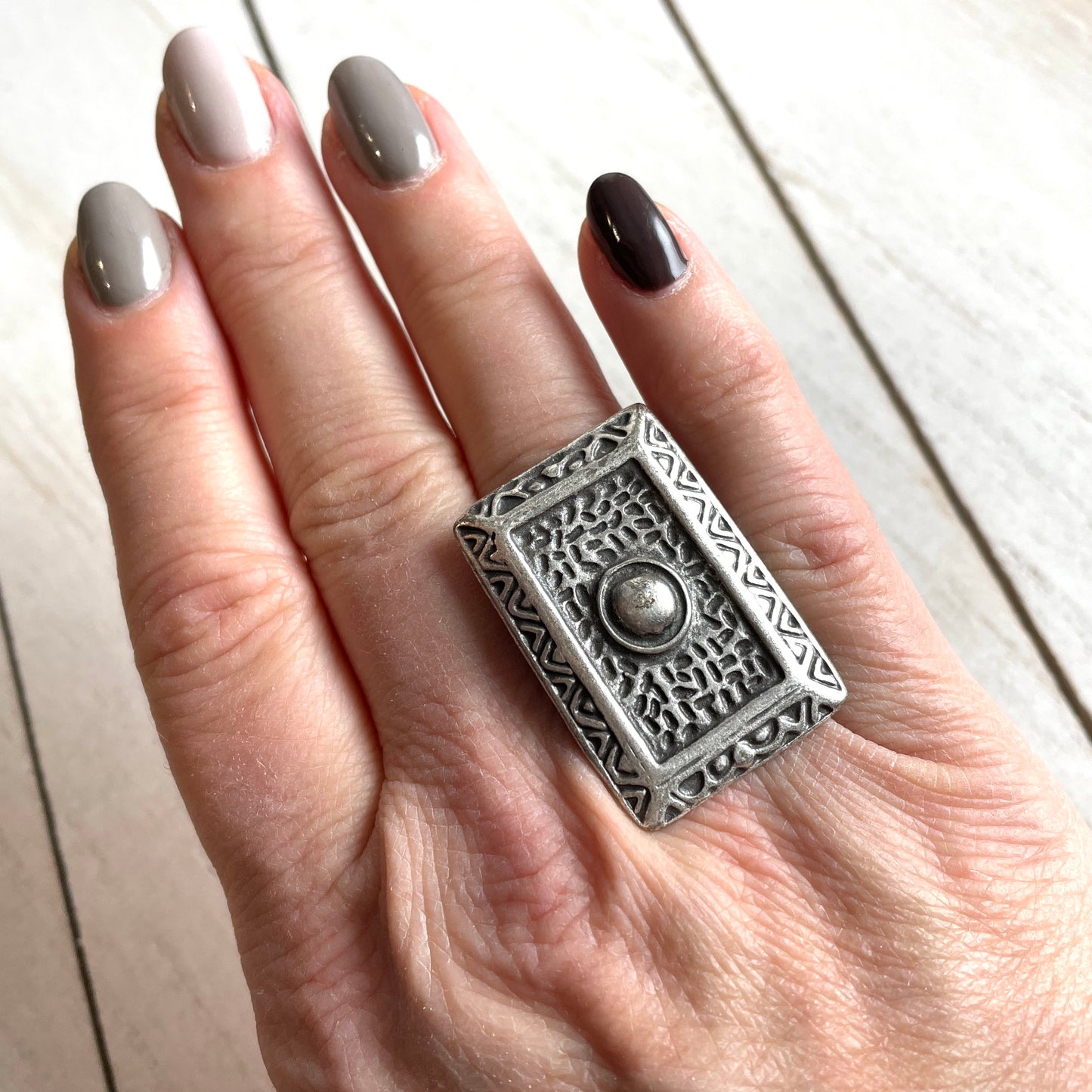 Metallring Zamak Rechteck gemustert