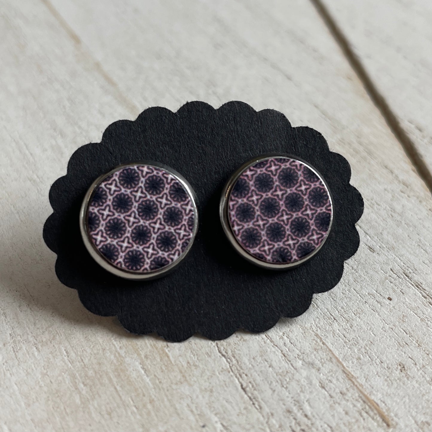 Ohrstecker Holzcabochon - Retro blau