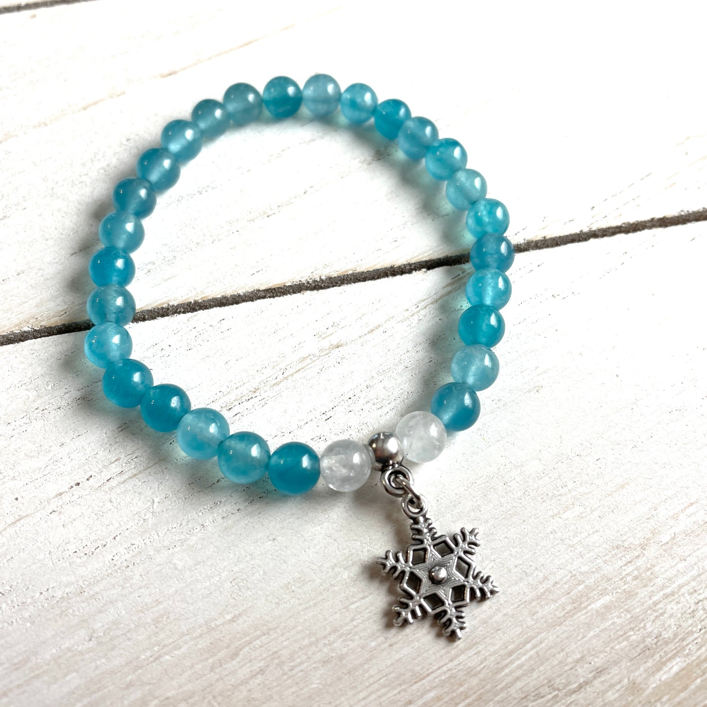Armband Naturstein azure blue, Schneeflöckchen