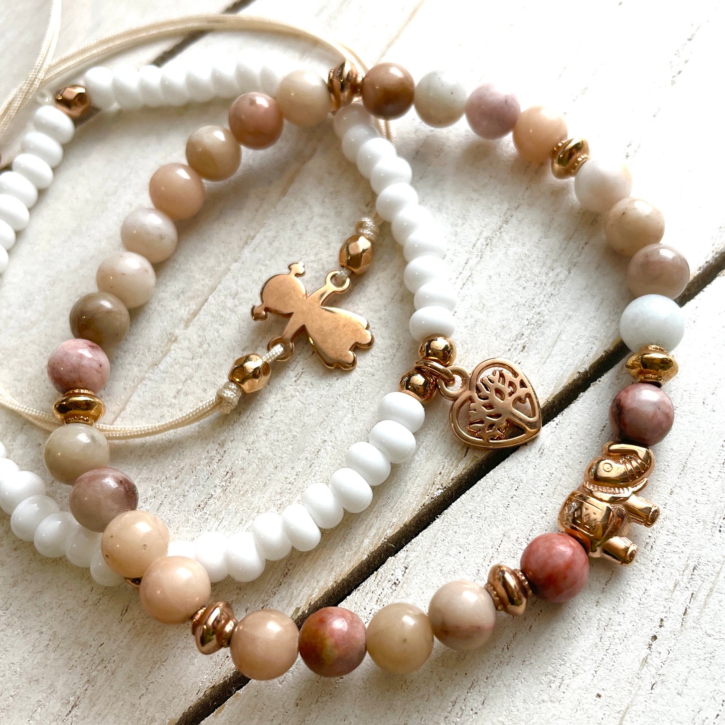 Armband Jaspis, Elefant rosé