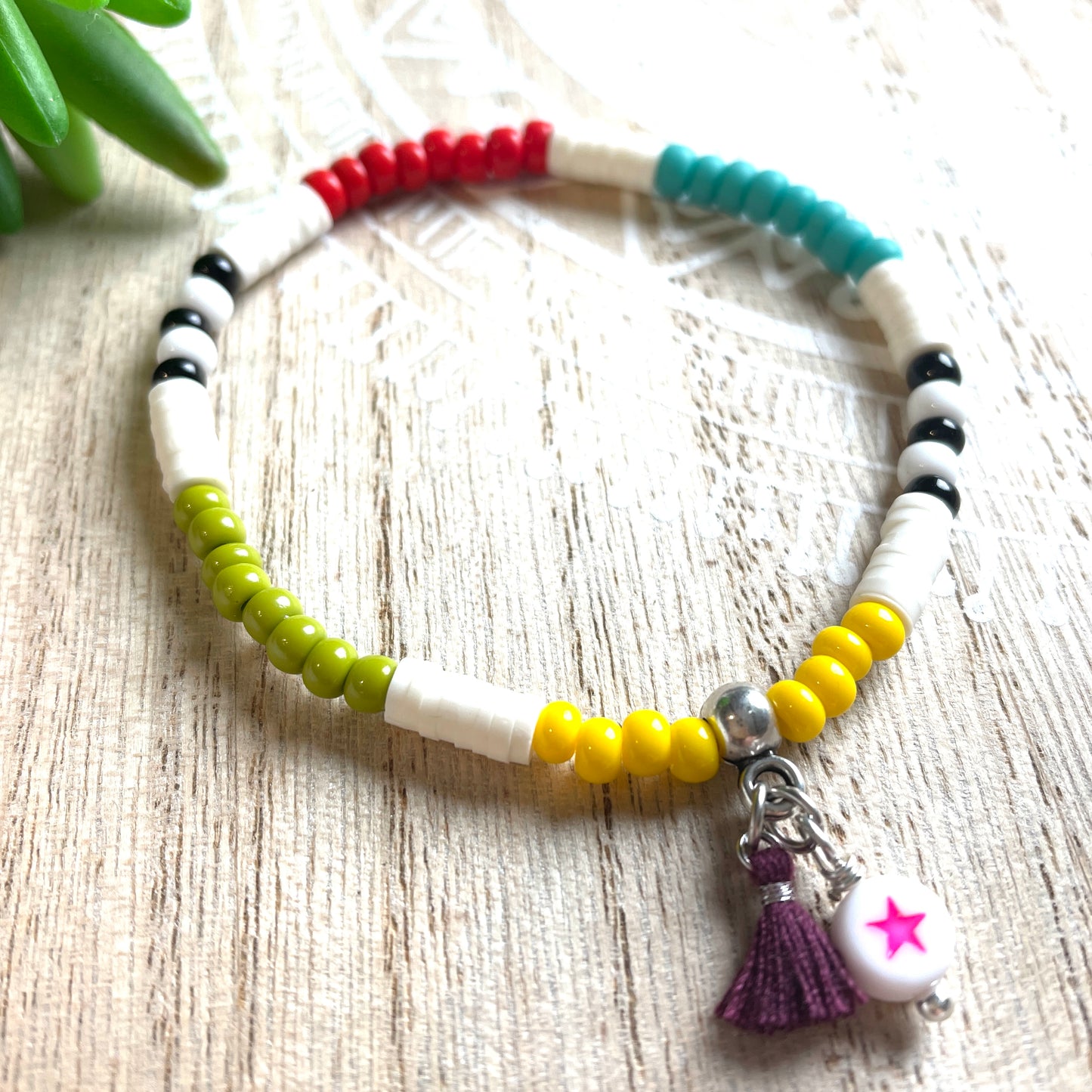 Miniperlenband bunt, Stern pink