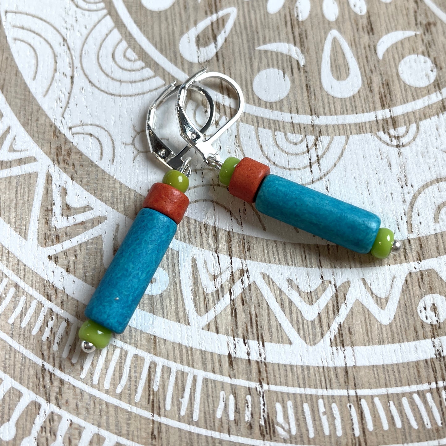 Ohrringe griechische Keramik, colorblocking türkis, 925