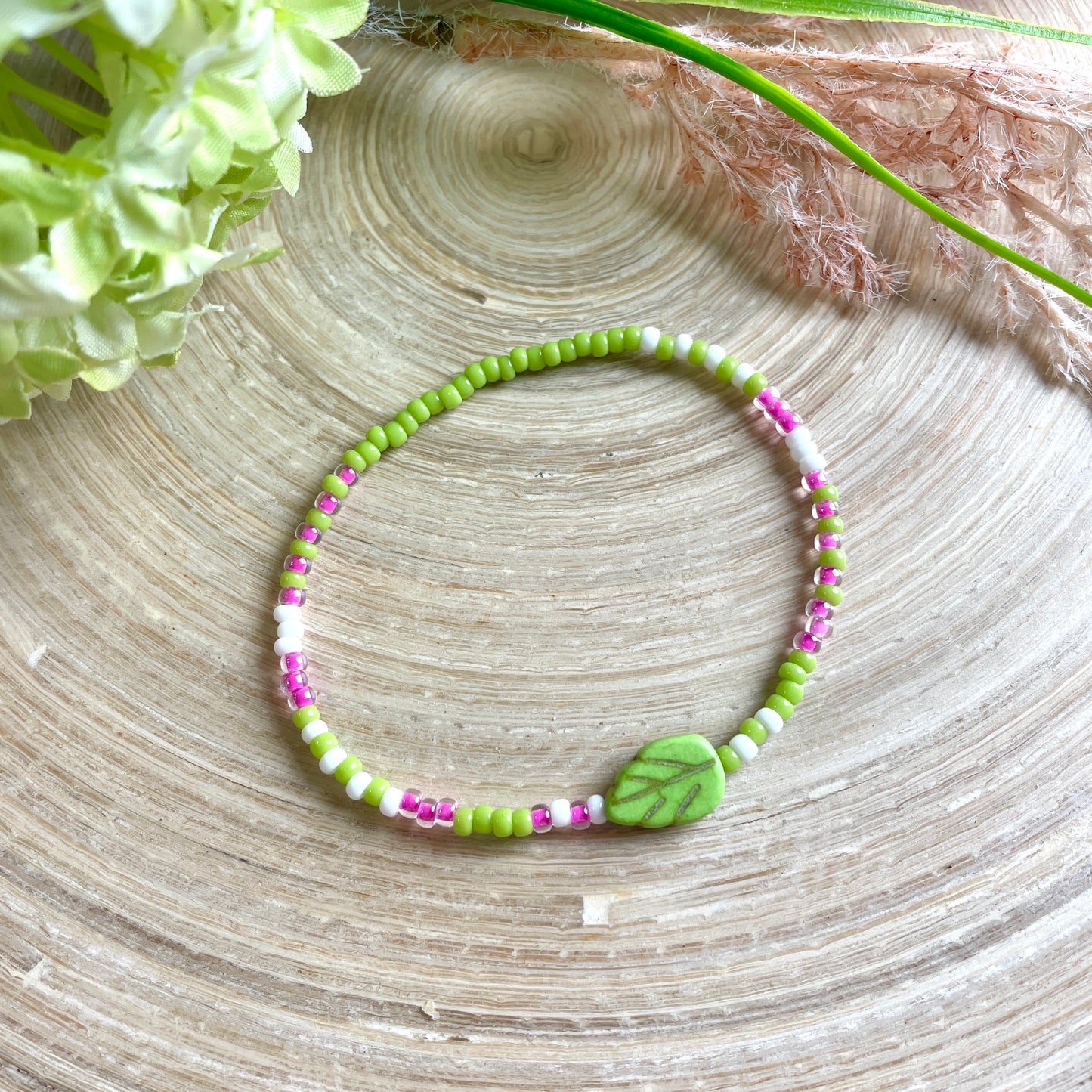 Miniperlenband Frühling pink und grün