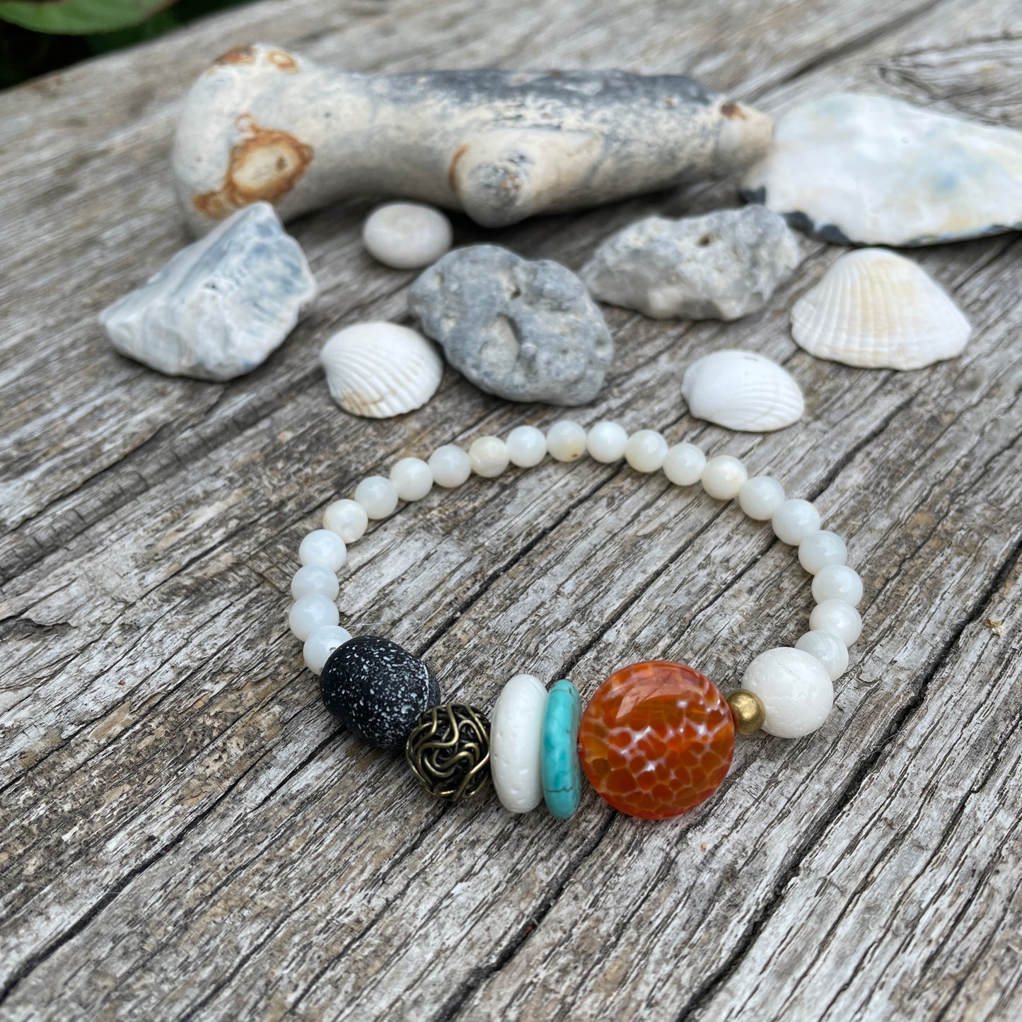 Armband Feuerachat , Lava, Jade