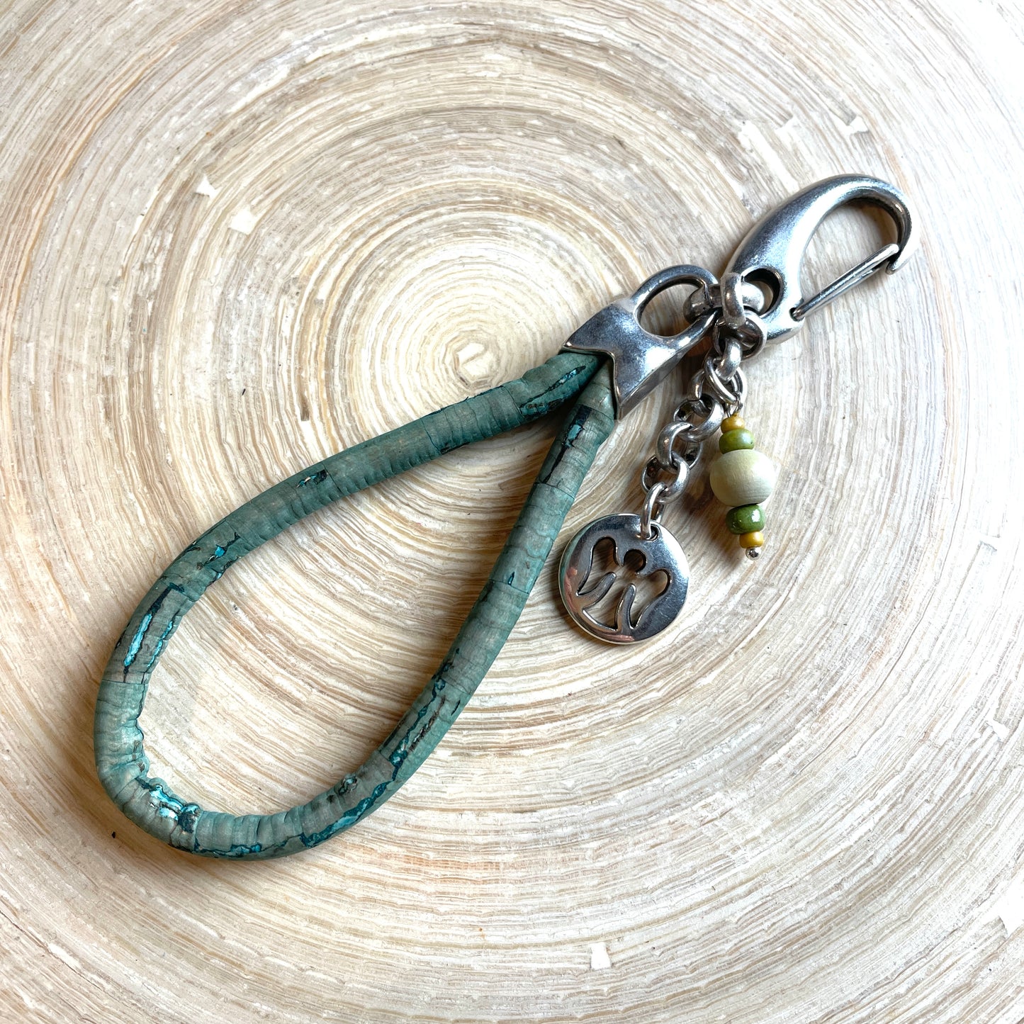 Schlüsselanhänger, Korkband, Engel grün