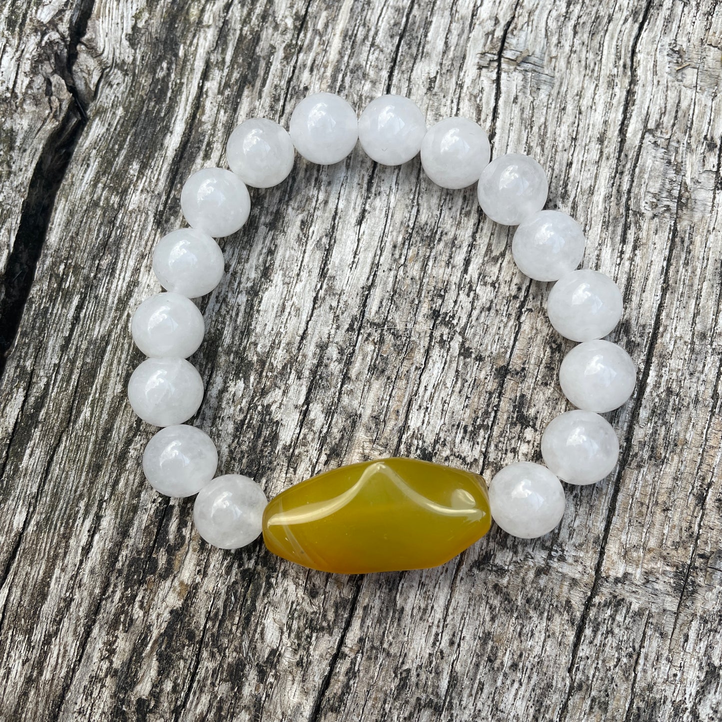 Armband gelber Achat , weiße Jade