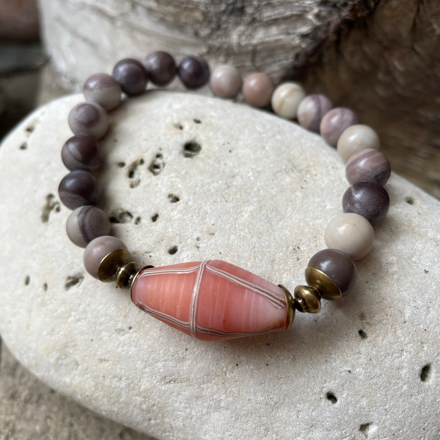 Armband Jaspis , Javaperle rose