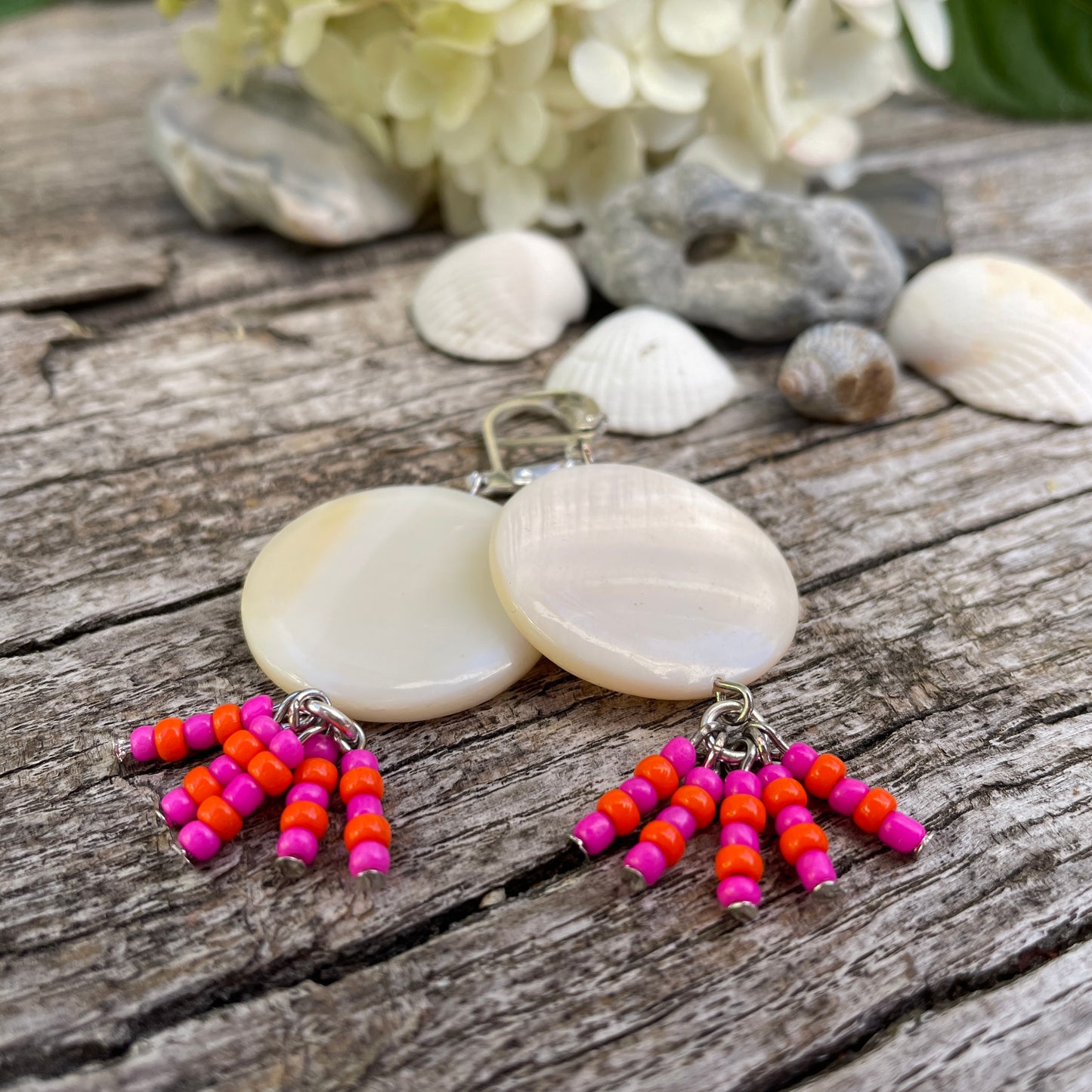 Ohrringe pink-orange Muschelscheibe