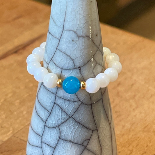 Perlenring, Muschel & goldiger Chalcedon