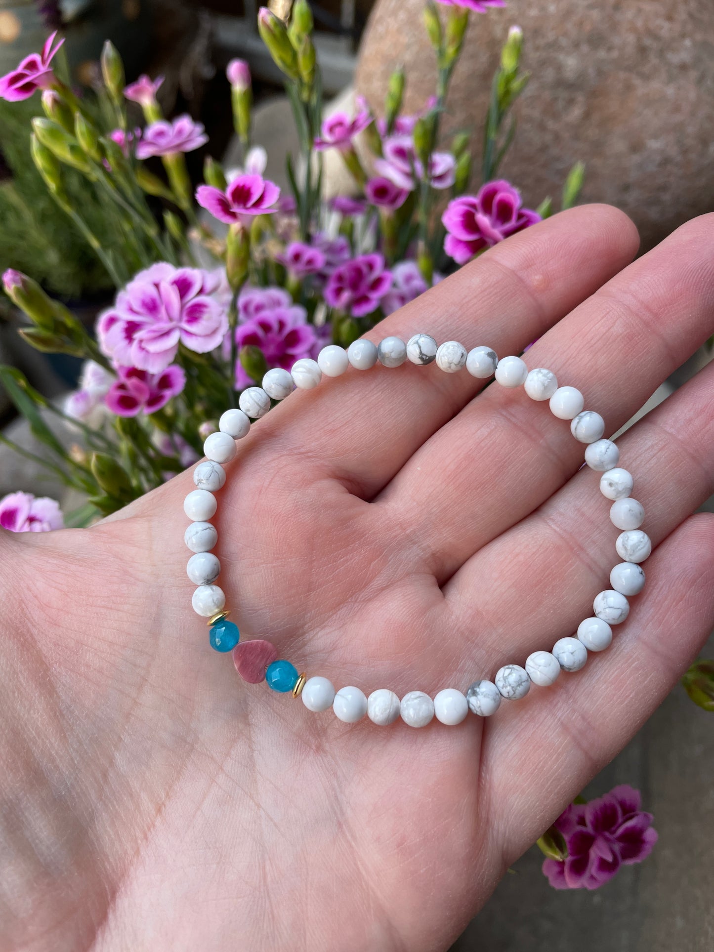 Armband Magnesit , Chalcedon , Herz  Rhodonit
