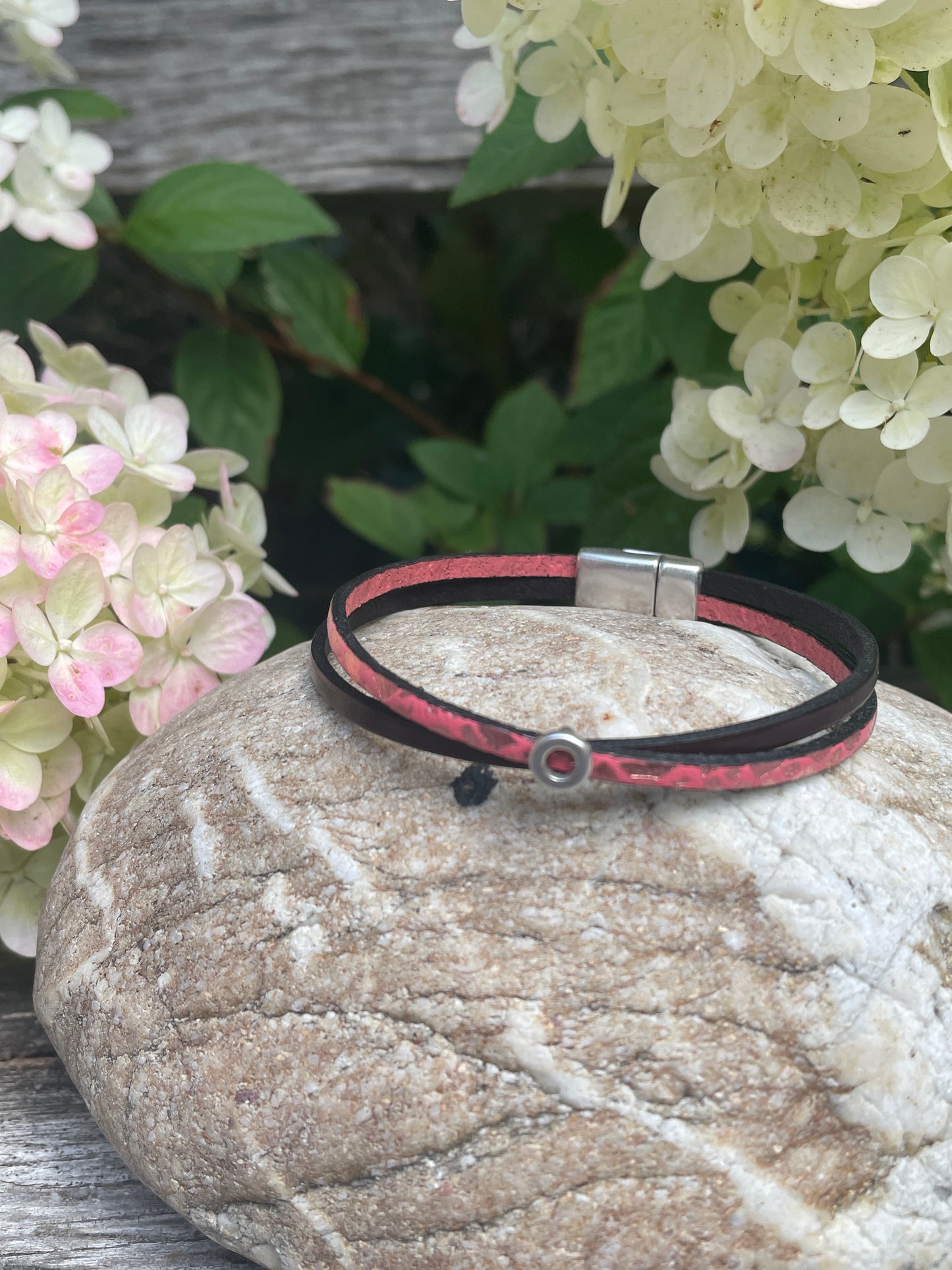 Lederarmband coral-metallic- -braun, 3mm