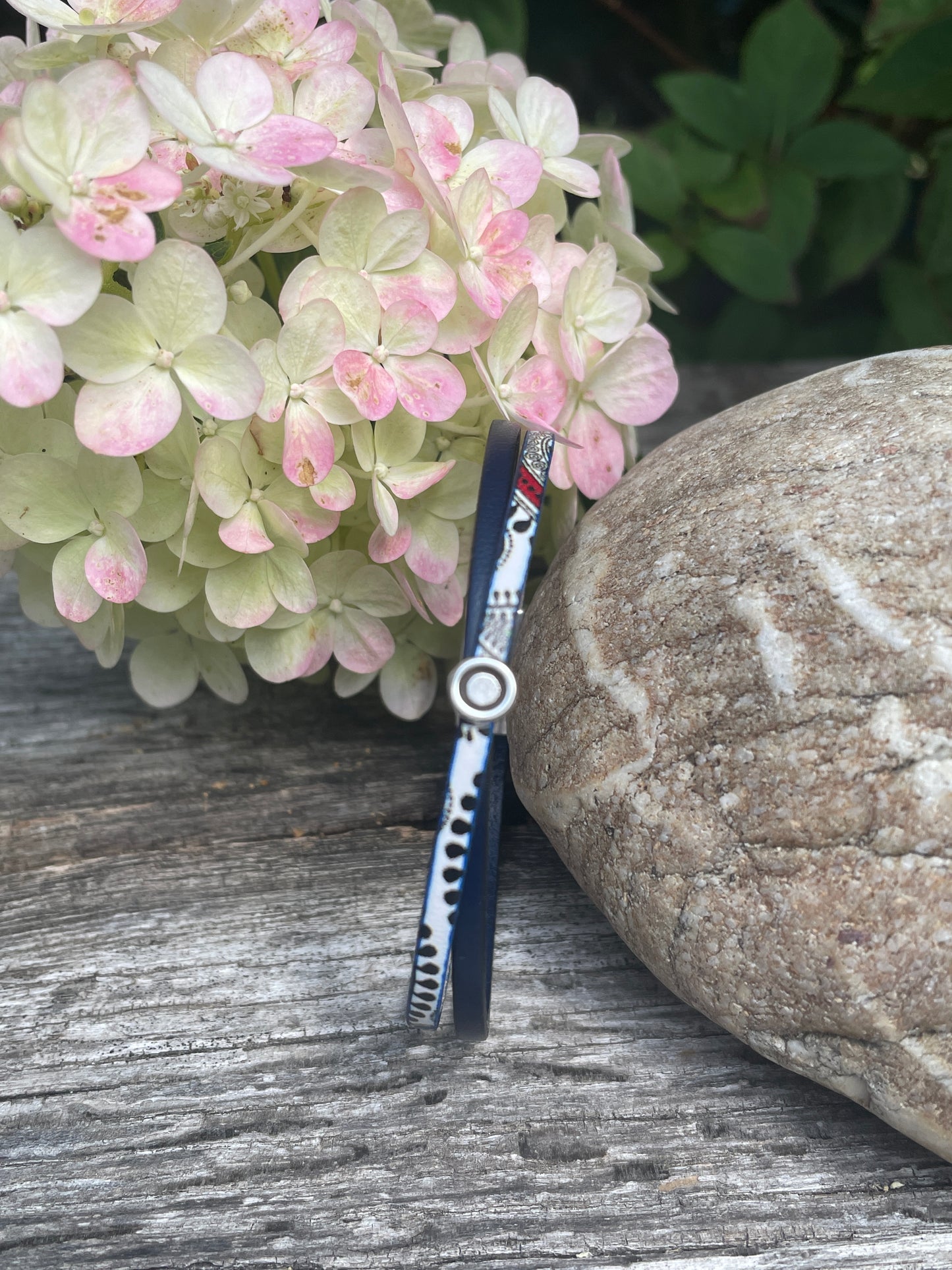 Lederarmband Muster und blau-3mm