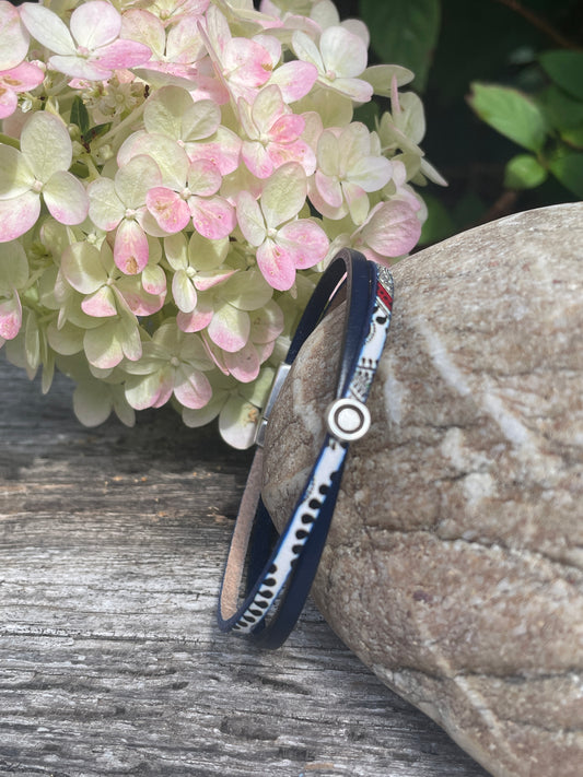 Lederarmband Muster und blau-3mm