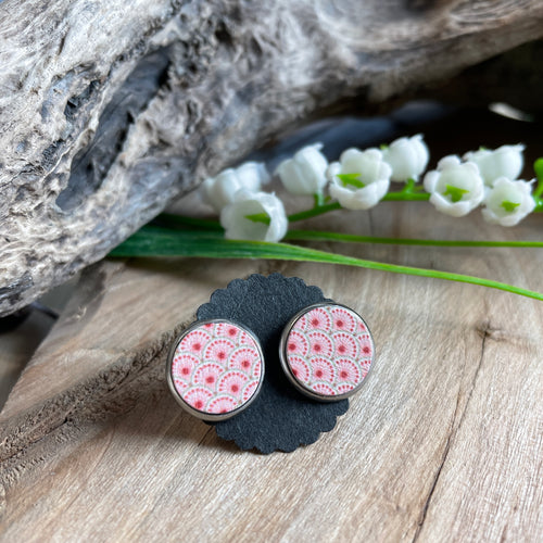 Ohrstecker Holzcabochon - Retro rosa- pink