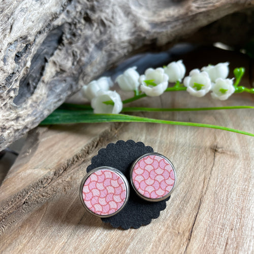 Ohrstecker Holzcabochon - Retro rosa- lavendel