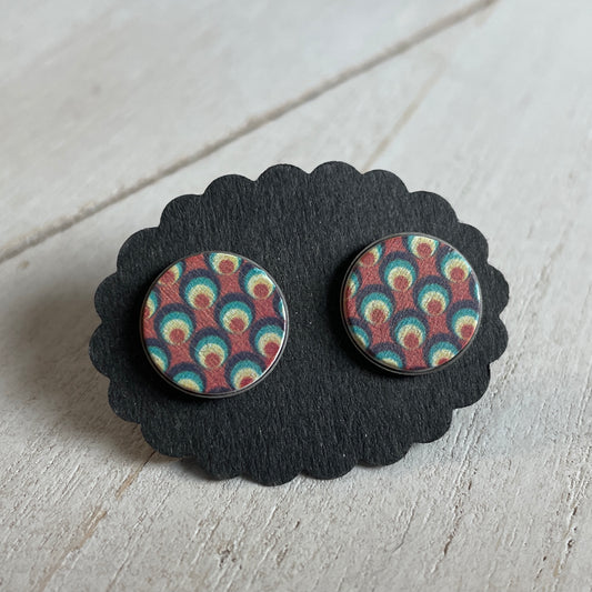 Ohrstecker Holzcabochon Retromuster „ Kreise“