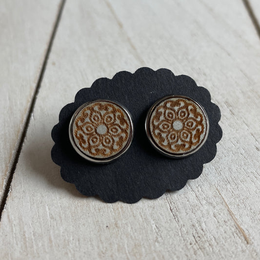 Ohrstecker Holzcabochon - Mandala silber
