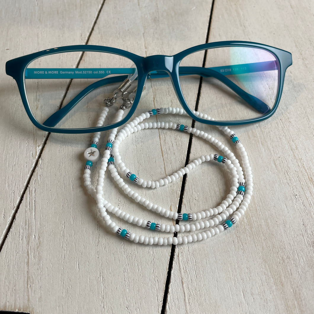 Brillenkette  weiß/türkis