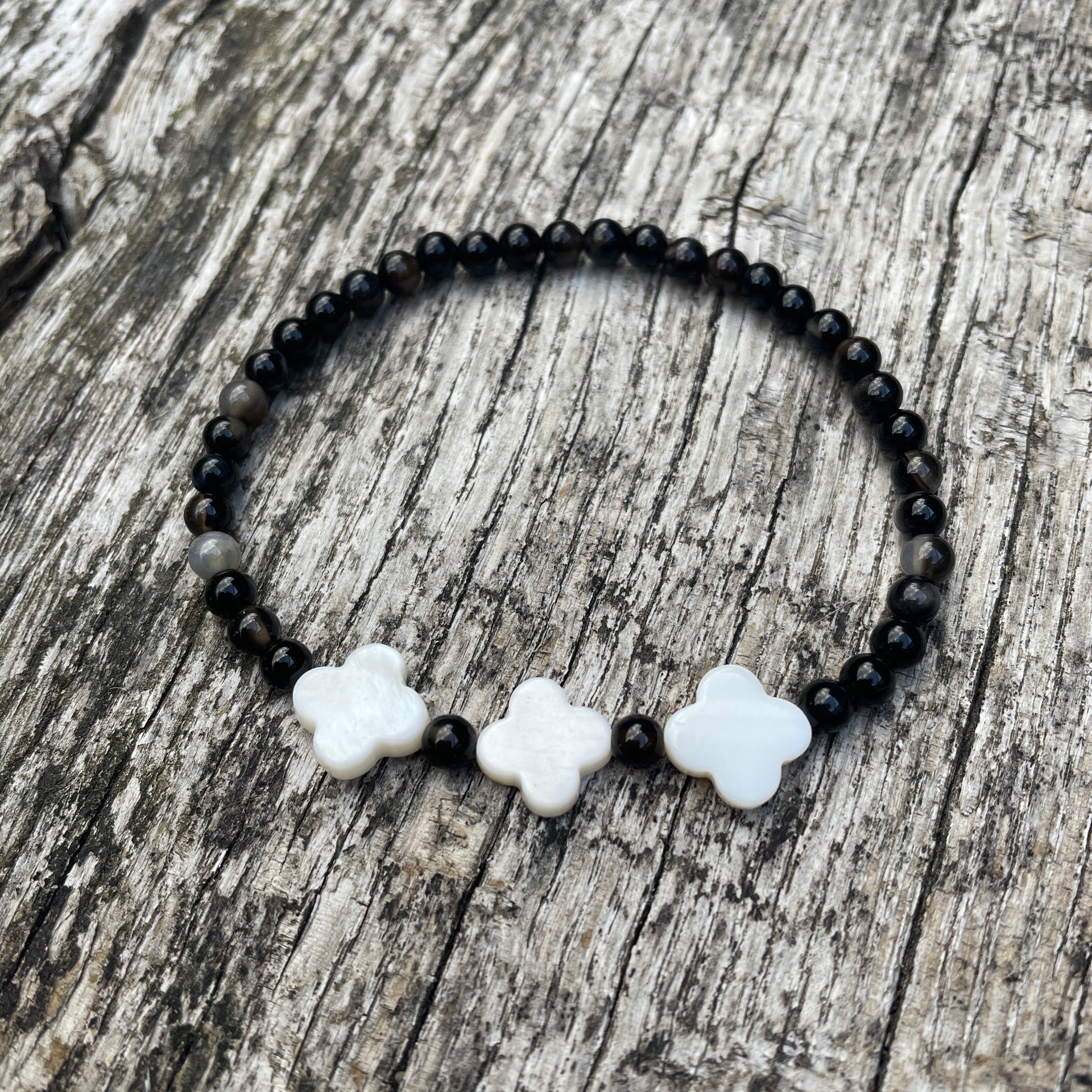 Armband Achat , Muschel , Schwarzweiß Pur
